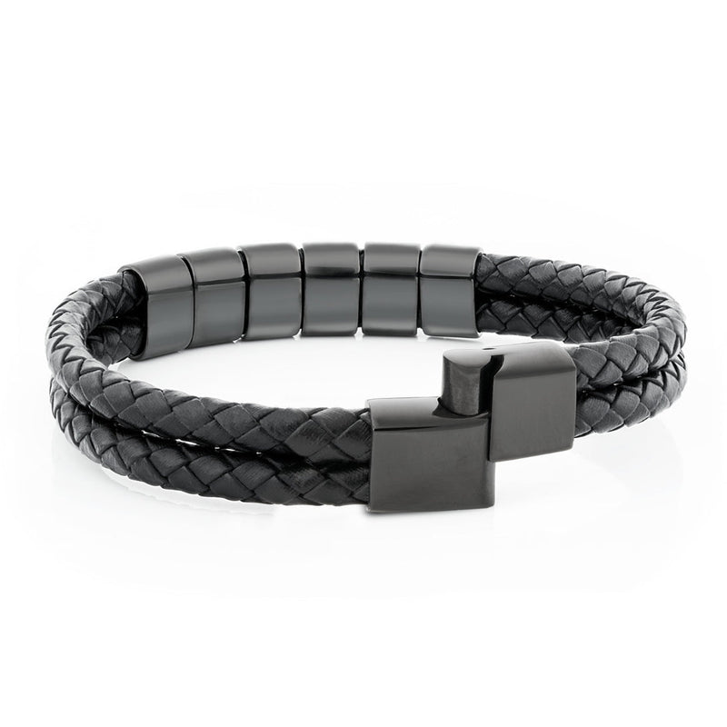 Bracelet en cuir avec perles gravées - Inovia