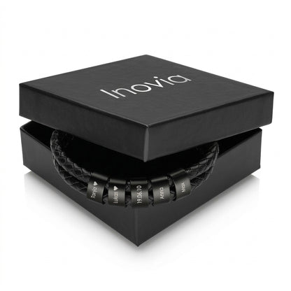 Bracelet en cuir avec perles gravées - Inovia