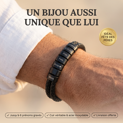Bracelet en cuir avec perles gravées - Inovia