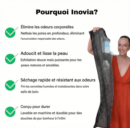 Serviette de douche exfoliante antibactérienne - Inovia