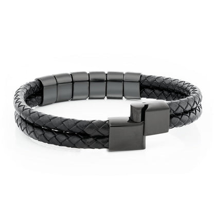 Bracelet en cuir avec perles gravées - Inovia