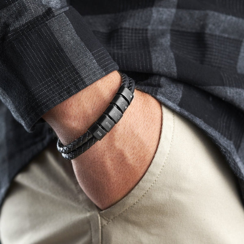 Bracelet en cuir avec perles gravées - Inovia