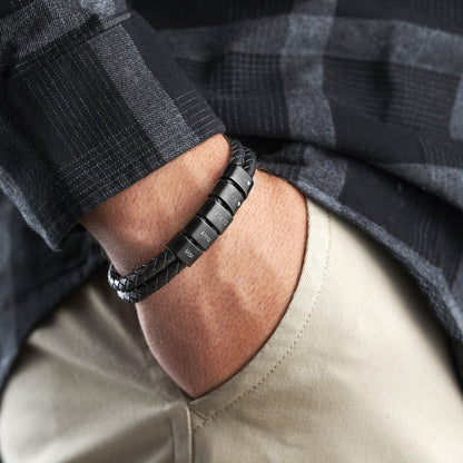Bracelet en cuir avec perles gravées - Inovia