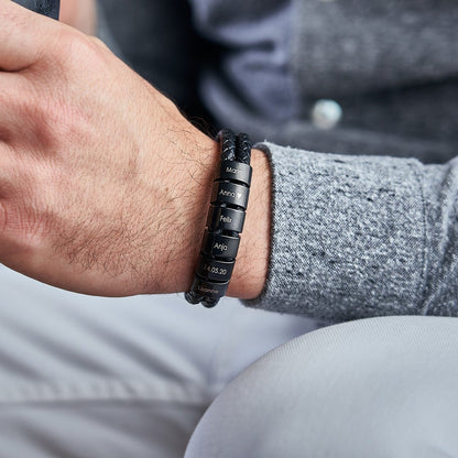 Bracelet en cuir avec perles gravées - Inovia